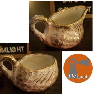 Royal Fenton Pink Swan Sugar and Creamer Set Vintage Gold